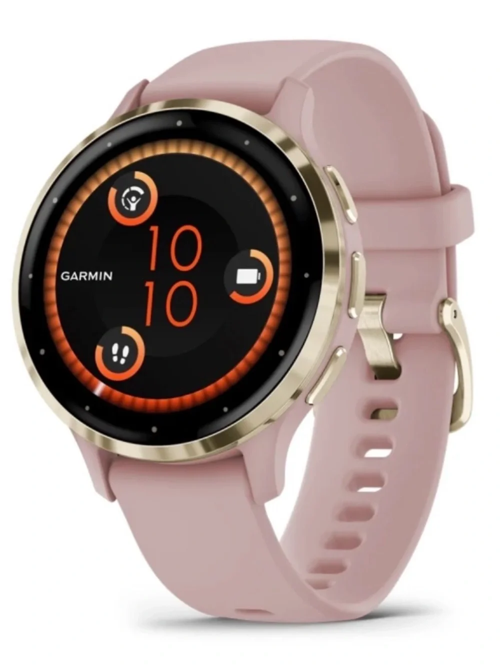 Garmin Venu 3sPink Silicone Smartwatch with Gold Bezel